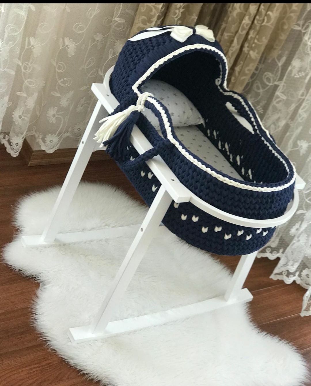 Baby moses basket bassinet Dark Blue Stand