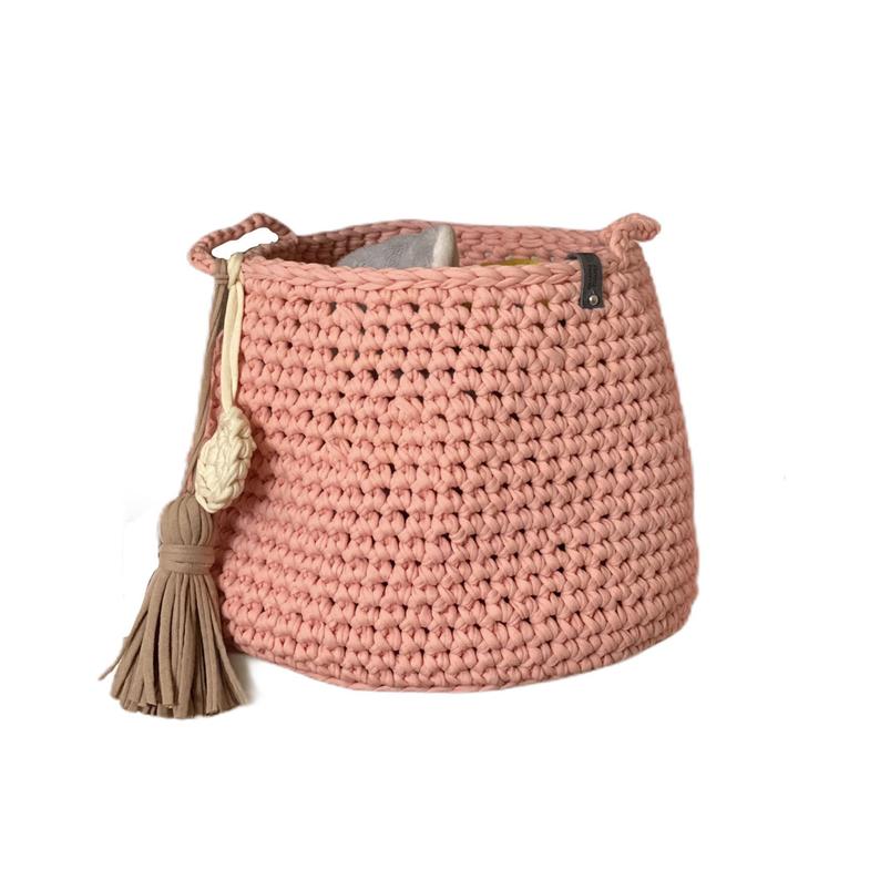 Blanket basket, peach round storing basket