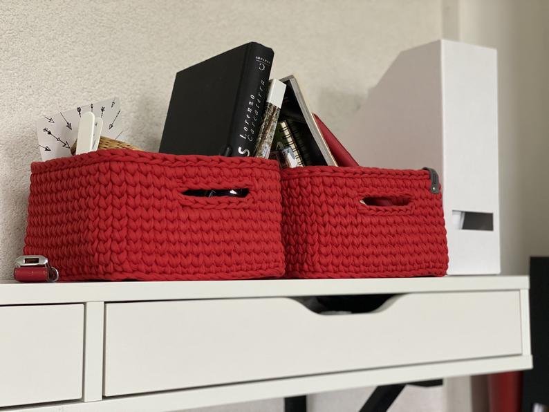 Red storage basket rectangular for suitable home organization
