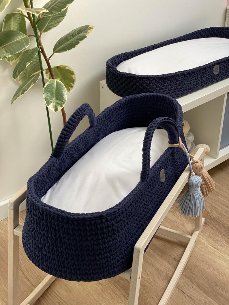 Navy blue baby moses basket