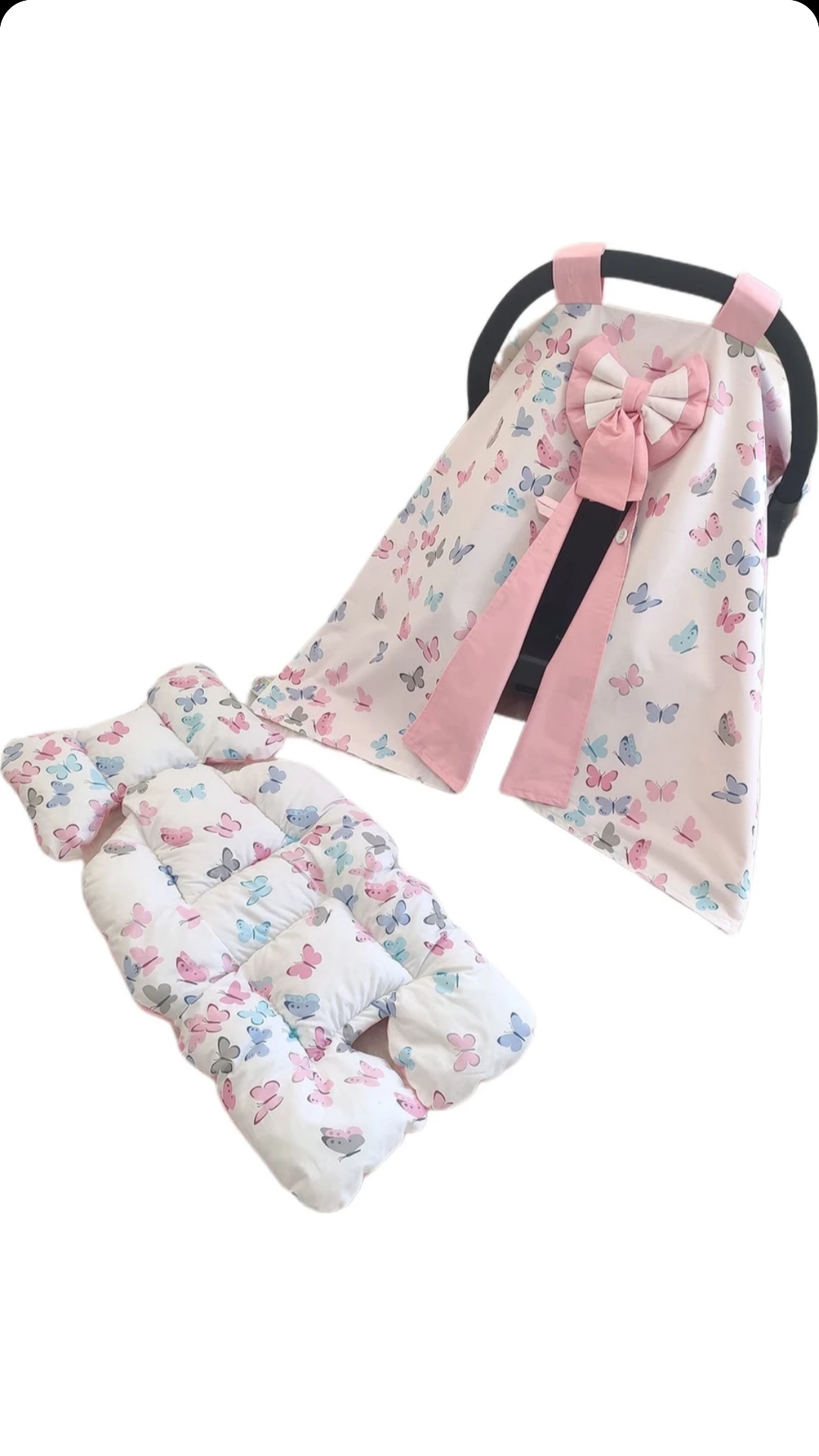 Stroller Cover and Inner Pillow Pink-White